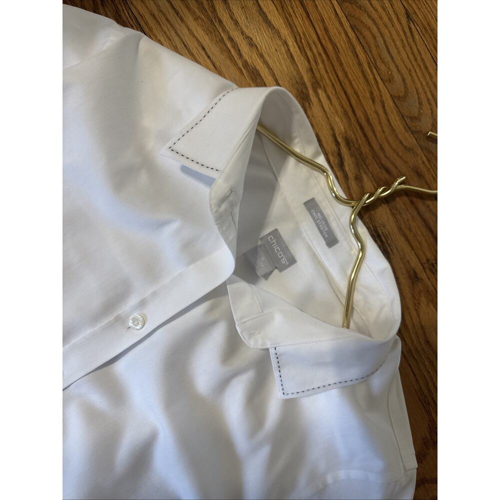 Chico's XL (3) 14 White No Iron Stretch Button Down Tunic Stitch Collar Minimali - Picture 2 of 10